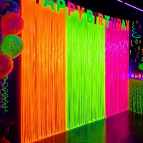 3 Pack Glow in the Dark Party Supplies, Foil Fringe Curtains, 9.9 x 6.6 ft in Kuwait