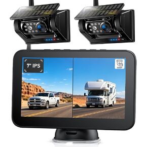 7" Magnetic Solar Wireless Backup Camera System, HD1080P Loop Recording 7 Inch Monitor with Dual RV Backup Cameras Wireless System for Hitch Towing Travel RV Trailer Tractor Truck, BD702 in Saudi Arabia