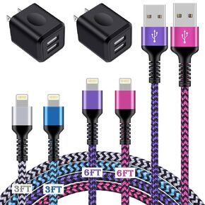 iPhone Charger[4+2Pack], USB Cable Fast Charging Braided Multi Color Long Cord with Dual Port USB Plug Wall Charger Adapter for iPhone 14 13 12 Pro Max/SE/11 Pro Max/XS/XR/X/8/7 Plus/6s/6, iPad Air in Saudi Arabia