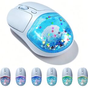 Wireless Bluetooth Mouse-2.4G USB Dual Mode Cute Clear Aqua Glitter Liquid Sand Water Mice, 4000D-PI Portable Retro Cordless Silent Rechargeable LED Breathing Light for Laptop PC iPad Mac Gift (Blue) in Kuwait