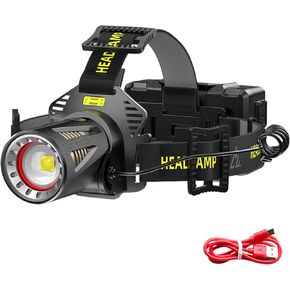 Headlamp Rechargeable, 99000 Lumens Super Bright LED Head Lamp for Adults, 6 Modes Zoomable, IPX5 Waterproof Head Flashlight for Camping Hunting Fishing Hiking, 6600mAh Battery in Saudi Arabia