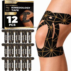 TEAWOO PreCut Kinesiology Tape for Knees, 12P Extra Adhesive Athletic Tape in Saudi Arabia
