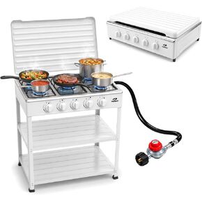 Redeer 5-Burner Outdoor Gas Stove with Storage Shelves & Stand，White in Kuwait