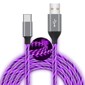 كابل USB C، شاحن مضيء من النوع C بطول 6 أقدام، سلك USB من النوع C للشحن السريع متوافق مع iPhone 15، Samsung Galaxy S10 S9 S8 Plus، Note 10 9 8، LG V50 V40 G8 G7 (أرجواني) in Kuwait