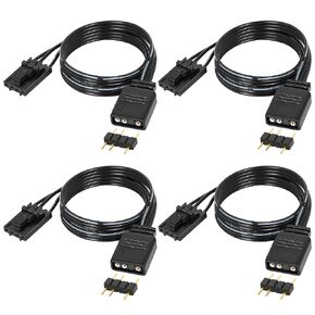 4 Pack 4 Pin to 3 Pin RGB Adapter for Corsair RGB HUB - Lighting Node CORE, Commander CORE & iCUE Commander CORE XT, Compatible with 5V Standard ARGB Devices, 11.4 inch Cable Black in Kuwait