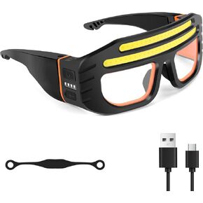 LED Glasses Rechargeable Headlight with COB Light and Clear PC lens, Hands-Free Flashlight Glasses for Mechanics, Night Running Cycling Camping Fishing - Water Resistant Headlamp for Adults in Saudi Arabia