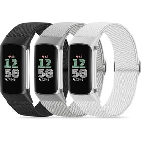 Compatible with Fitbit Charge 6 Watch Bands, 3 Pack Stretchy Nylon Sport Loop Wristbands Replacement for Fitbit Charge 5 Band/Charge 6 Fitness Tracker Women Men-Breathable, Lightweight, Elastic in Saudi Arabia