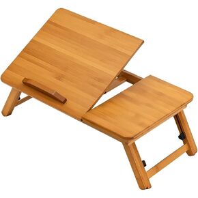 Sturdy Folding Made from Bamboo Tilting Surface for Reading Writing Compact Laptop Tray with Fold Flat Legs Multipurpose Use At Home Suitable for Bedside Table Floor Seating, Small, 56 Cm in Saudi Arabia