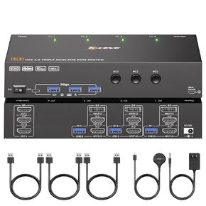 مفتاح KVM 3 شاشات 4 أجهزة كمبيوتر 4K@60 هرتز محاكاة EDID، Camgeet HDMI Displayport شاشة ثلاثية KVM Switch 4 أجهزة كمبيوتر تشارك 3 شاشات وطابعة ماوس لوحة المفاتيح، مع جهاز تحكم سلكي و4 كابلات USB in Kuwait