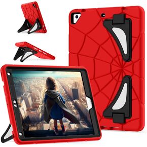 Case for iPad 6th/5th Generation 9.7 Inch 2018/2017, Rugged Full-Body Heavy Duty Soft Silicone Cute Protective Case Kids Boys Girls Cover with Handle Stand for iPad Air 2/Pro 9.7 - Red+Black in Saudi Arabia