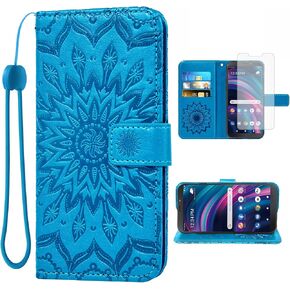 Asuwish Phone Case for BLU View 3 B140DL Wallet Cases with Tempered Glass Screen Protector and Sunflower Leather Slim Flip Cover Card Holder Stand Cell Accessories Vlew3 Women Men Red in Saudi Arabia