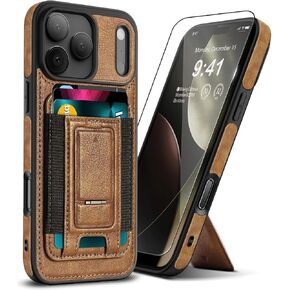 for iPhone 17 Pro Max Leather Case, Wallet Case with Card Holder (3 Cards) & Kickstand, Slim Protective Cover with Stand for iPhone 17 Pro Max 6.9"，Brown in Saudi Arabia