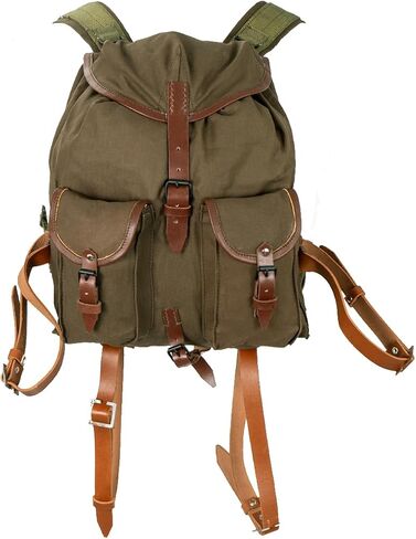 Epic Militaria WWII Russian Infantry Backpack, Repro, Green Canvas with Leather Straps, Green, 27cm W x 30cm L x 17.5cm D (when full) in Saudi Arabia