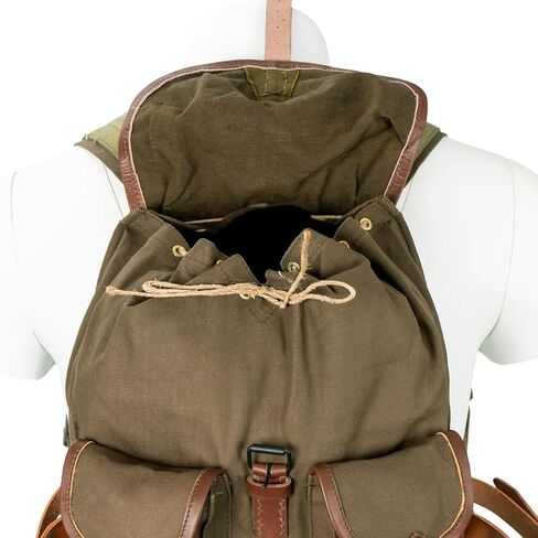 Epic Militaria WWII Russian Infantry Backpack, Repro, Green Canvas with Leather Straps, Green, 27cm W x 30cm L x 17.5cm D (when full) in Saudi Arabia