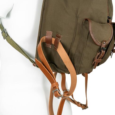 Epic Militaria WWII Russian Infantry Backpack, Repro, Green Canvas with Leather Straps, Green, 27cm W x 30cm L x 17.5cm D (when full) in Saudi Arabia