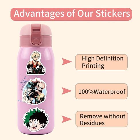 50PCS My Hero Academia Stickers for Kids, Cute Anime Cartoon Waterproof Vinyl Decal for Teen Girl Adult Notebook Laptop Water Bottle Skateboard Guitar Travel Case Phone Bike in Saudi Arabia