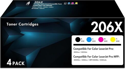 خراطيش حبر TESSO 206X مكونة من 4 قطع لـ HP M283fdw M283cdw M255dw مع شريحة in Kuwait