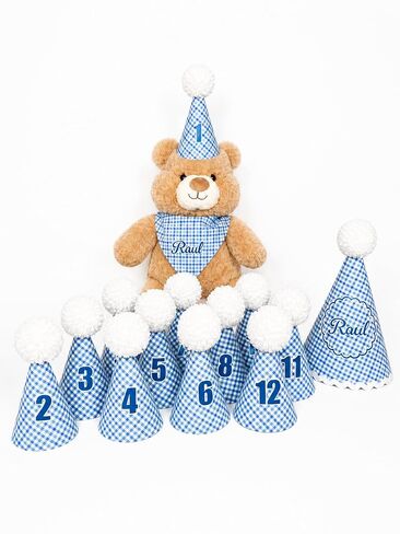 Personalized Baby Milestone Teddy Bear Gift Set - Custom Baby Name, 12 Monthly Hats + 1st Birthday Hat, Baby Shower Gift, First Year Photo Props, Keepsake Memory Box in Saudi Arabia