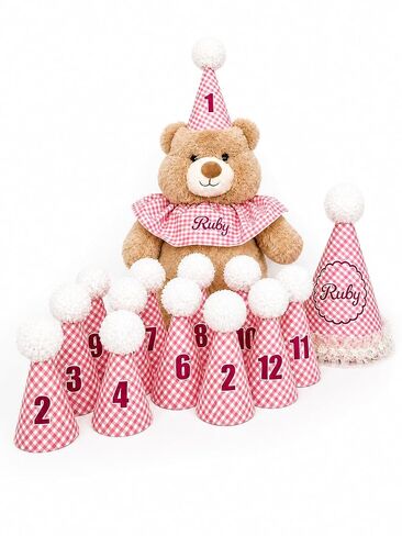 Personalized Baby Milestone Teddy Bear Gift Set - Custom Baby Name, 12 Monthly Hats + 1st Birthday Hat, Baby Shower Gift, First Year Photo Props, Keepsake Memory Box in Saudi Arabia