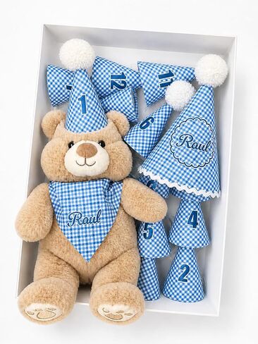 Personalized Baby Milestone Teddy Bear Gift Set - Custom Baby Name, 12 Monthly Hats + 1st Birthday Hat, Baby Shower Gift, First Year Photo Props, Keepsake Memory Box in Saudi Arabia