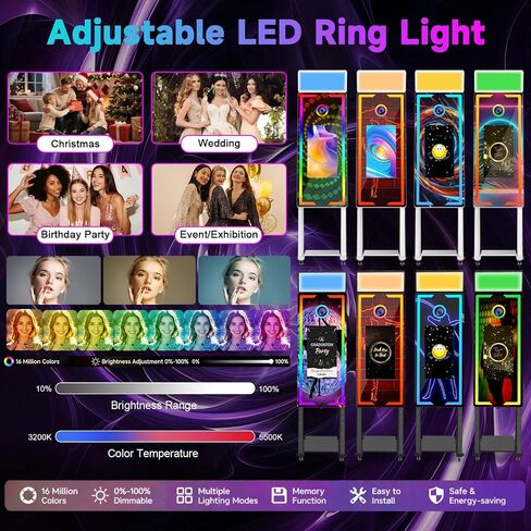 Mirror Photo Booth Touch Screen with Printer,45" Photo Mirror Booth with 22" Touch Screen Built-in PC,Flight Case,Instant Print and Share Professional Photography for Party(Black Booth+Printer) in Kuwait