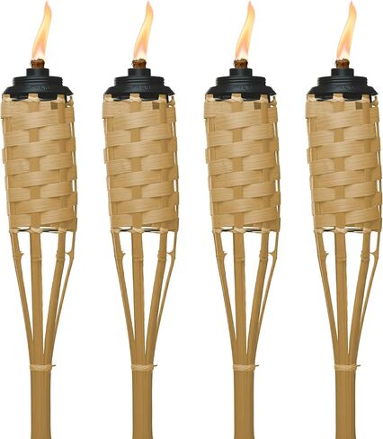 TIKI Bamboo Tiki Torches 12-Pack – Weather-Resistant Outdoor Décor with Easy-Pour Wide-Mouth Canister Refill for Patio, Garden, Backyard, and Parties, 57-Inch Citronella Torches in Saudi Arabia