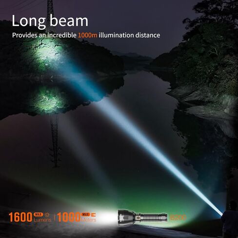 NICRON B200 Rechargeable Flashlights 1600 High Lumens, 3280ft Long Range, Super Bright LED Flashlight Type C Charged, 6 Modes Long Lasting 648 Hours, IPX8 Waterproof for Emergencies, Camping in Kuwait