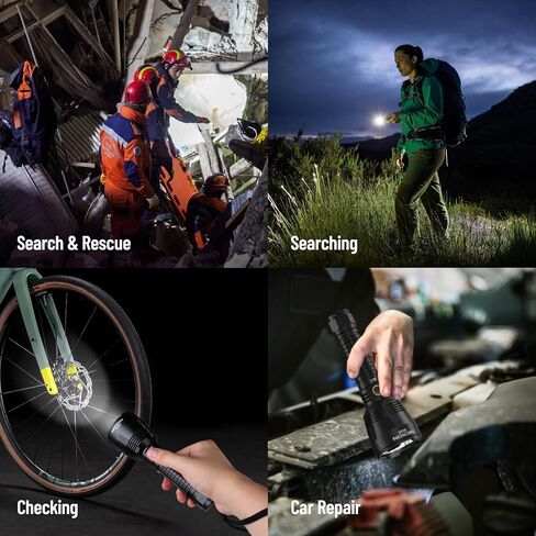 NICRON B200 Rechargeable Flashlights 1600 High Lumens, 3280ft Long Range, Super Bright LED Flashlight Type C Charged, 6 Modes Long Lasting 648 Hours, IPX8 Waterproof for Emergencies, Camping in Kuwait