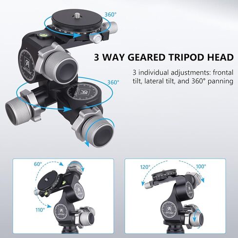 ARTCISE 3 Way Geared Tripod Head with 360° Panoramic Arca QR Plate, GA3 in Saudi Arabia