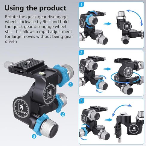ARTCISE 3 Way Geared Tripod Head with 360° Panoramic Arca QR Plate, GA3 in Saudi Arabia