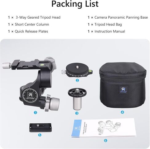 ARTCISE 3 Way Geared Tripod Head with 360° Panoramic Arca QR Plate, GA3 in Saudi Arabia