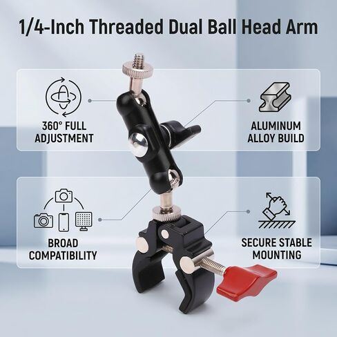 Heavy Duty Aluminum Alloy Double Spherical Head Arm for Reliable Camera and Light Support in Kuwait