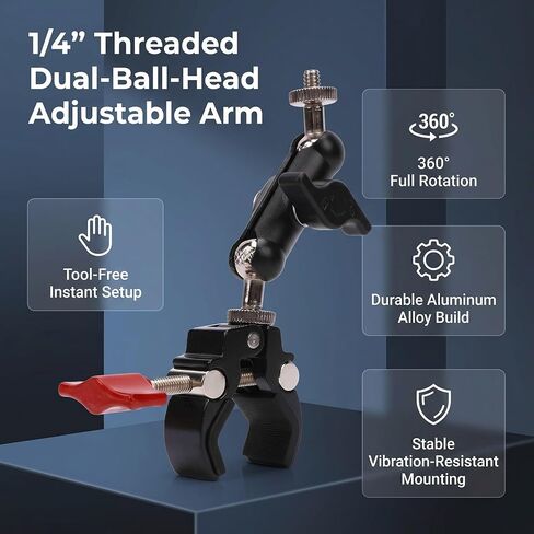 Heavy Duty Aluminum Alloy Double Spherical Head Arm for Reliable Camera and Light Support in Kuwait