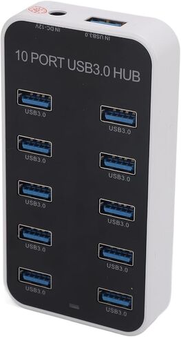 USB 3.0 Hub, 10 Ports Fast Data Transfer DC12V 24V Power Supply Powered USB Hub with Surge Protection for Laptop Desktop TV Gaming Console in Saudi Arabia