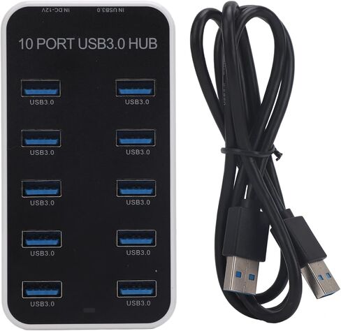 USB 3.0 Hub, 10 Ports Fast Data Transfer DC12V 24V Power Supply Powered USB Hub with Surge Protection for Laptop Desktop TV Gaming Console in Saudi Arabia