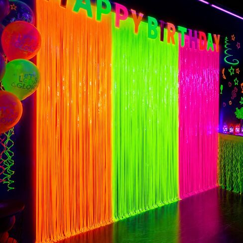 3 Pack Glow in the Dark Party Supplies, Foil Fringe Curtains, 9.9 x 6.6 ft in Kuwait