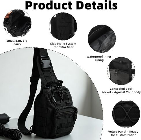 Aelciyue Black، EDC، حقيبة حبال تكتيكية للرجال، حقائب حمل مخفية in Kuwait