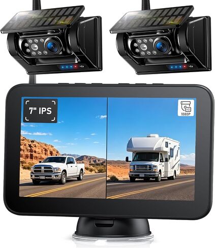 7" Magnetic Solar Wireless Backup Camera System, HD1080P Loop Recording 7 Inch Monitor with Dual RV Backup Cameras Wireless System for Hitch Towing Travel RV Trailer Tractor Truck, BD702 in Saudi Arabia