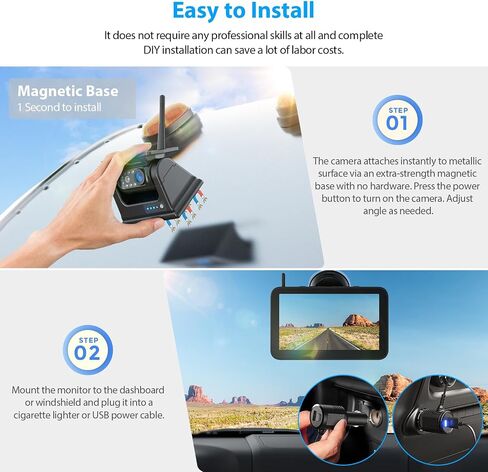 7" Magnetic Solar Wireless Backup Camera System, HD1080P Loop Recording 7 Inch Monitor with Dual RV Backup Cameras Wireless System for Hitch Towing Travel RV Trailer Tractor Truck, BD702 in Saudi Arabia
