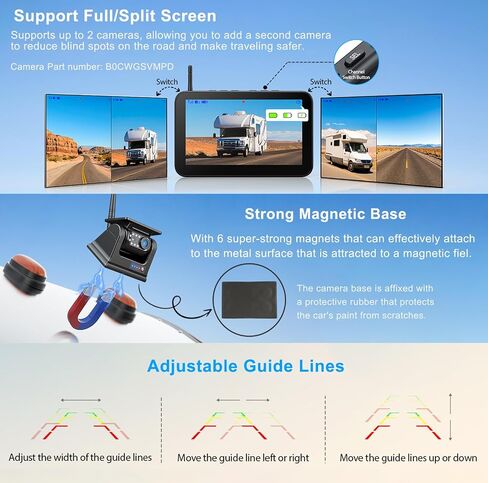 7" Magnetic Solar Wireless Backup Camera System, HD1080P Loop Recording 7 Inch Monitor with Dual RV Backup Cameras Wireless System for Hitch Towing Travel RV Trailer Tractor Truck, BD702 in Saudi Arabia
