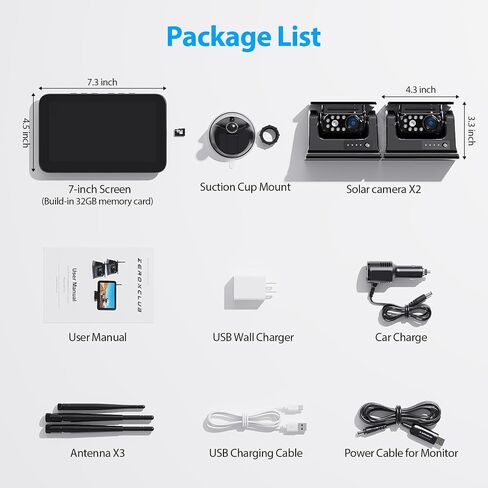 7" Magnetic Solar Wireless Backup Camera System, HD1080P Loop Recording 7 Inch Monitor with Dual RV Backup Cameras Wireless System for Hitch Towing Travel RV Trailer Tractor Truck, BD702 in Saudi Arabia