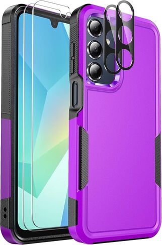 حافظة هاتف Samsung Galaxy A16 5G، [حماية من السقوط بدرجة عسكرية] [واقي شاشة زجاجي + واقي عدسة الكاميرا] حافظة مقاومة للصدمات غير قابلة للانزلاق (أسود) in Kuwait