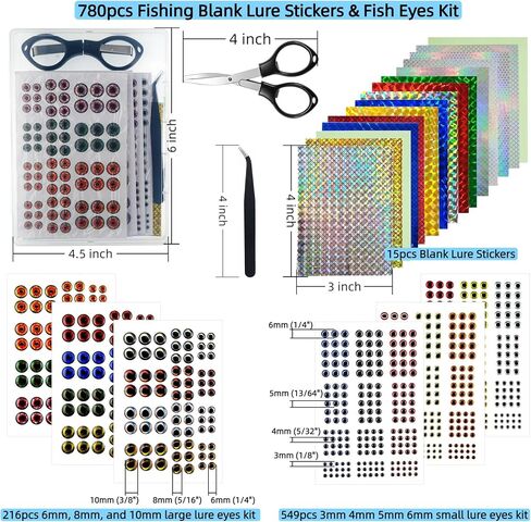 780pcs Fish Eyes & Fishing Blank Lure Stickers Kit for Unpainted Minnow Jerkbait Bodies Making Supplies DIY Craft Your Own Fishing Lure in Saudi Arabia
