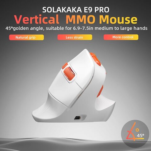 SOLAKAKA E9 PRO Vertical MMO Gaming Mouse - Ergonomic Wireless Mouse with 10 Side Buttons,PAW3395 36000 DPI Sensor,45°Grip,Tri-Mode 2.4G/BT/Wired, RGB,1000mAh Rechargeable Mouse for PC/Mac - White in Saudi Arabia
