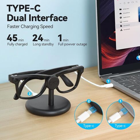 ELUTENG for Meta Ray-Ban Glasses Charging Stand AR Smart Glasses Charging Holder-Wayfarer, Skyler, Headliner and Oakley Meta HSTN Charger with LED Indicator with 1m Type-C Cable,Black in Kuwait