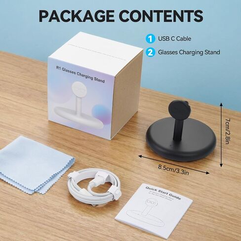 ELUTENG for Meta Ray-Ban Glasses Charging Stand AR Smart Glasses Charging Holder-Wayfarer, Skyler, Headliner and Oakley Meta HSTN Charger with LED Indicator with 1m Type-C Cable,Black in Kuwait