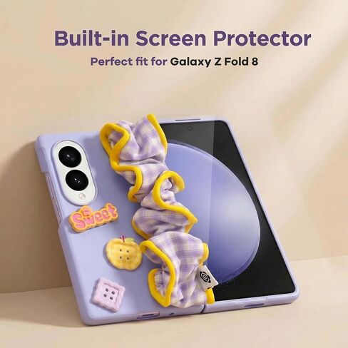 Case for Galaxy Z Fold 8 with Wristband, [Hinge Protection] [Tempered Glass Screen Protector] Shockproof Protective Purple Cute Case for Samsung Galaxy Z Fold 8 in Saudi Arabia