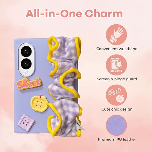 Case for Galaxy Z Fold 8 with Wristband, [Hinge Protection] [Tempered Glass Screen Protector] Shockproof Protective Purple Cute Case for Samsung Galaxy Z Fold 8 in Saudi Arabia