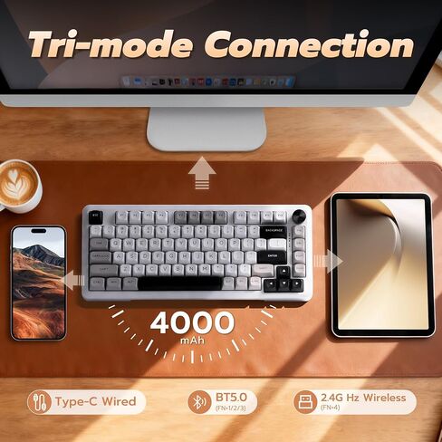 E-YOOSO Z-82 75% Tri-Mode Wireless Mech Keyboard, Hot-Swap Gasket RGB Knob in Kuwait