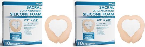 Areza Medical - Silicone Foam with Super-Absorbent Layer - Wound Dressing - Waterproof - with Adhesive Border - Sterile - Designed for Sacral Wounds - 9.1" x 10.2" - 10 PCS per Box in Saudi Arabia